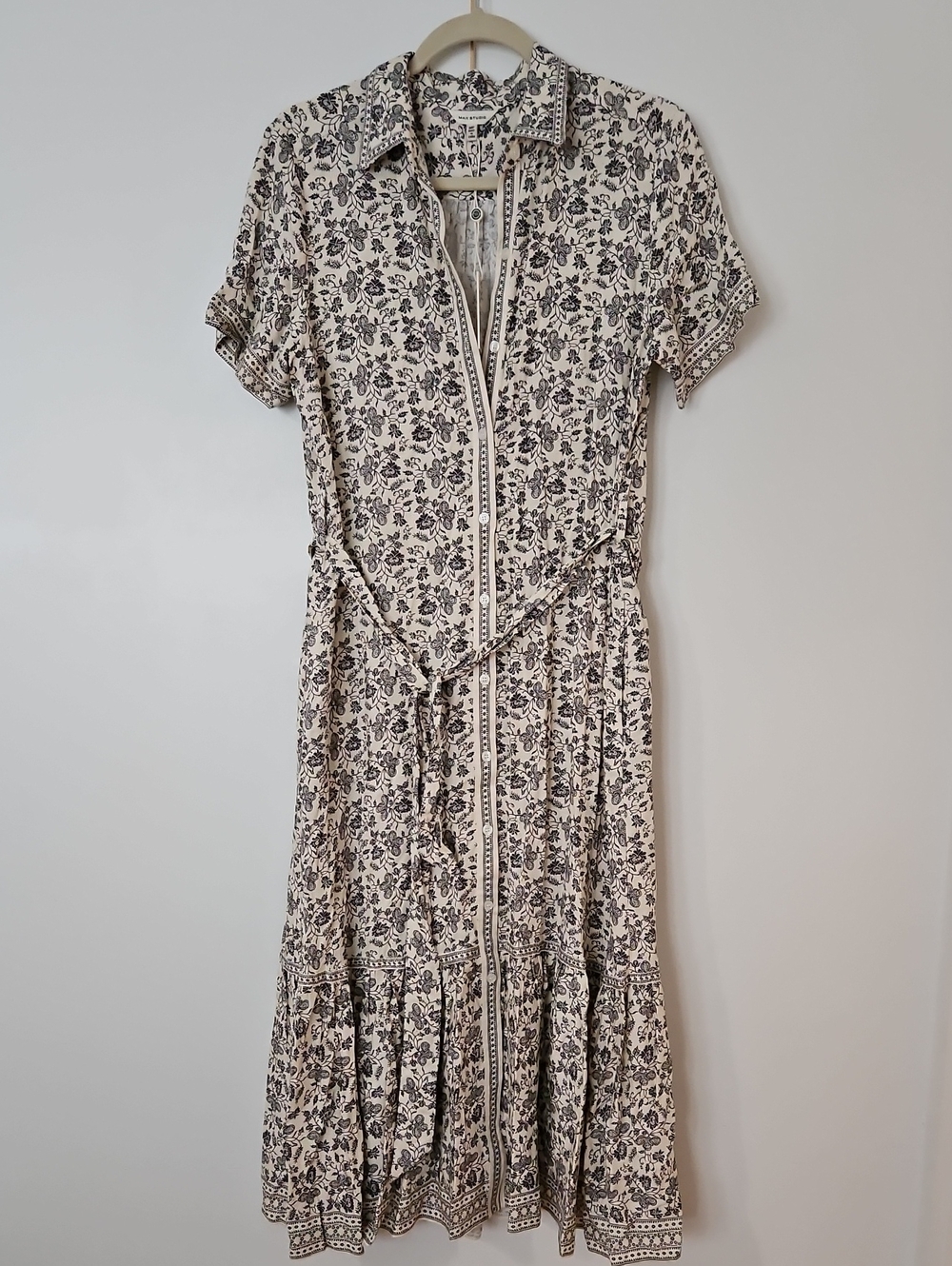 Max Studio Cream Shirt Dress with Black Floral Print